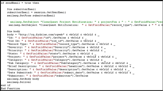 Figure shows customization for code-based e-mail.