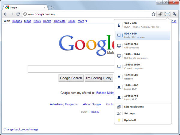 Window Resizer Google Chrome