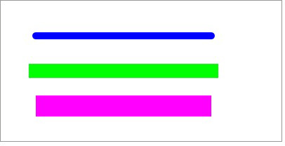 A canvas showing three lines in different colors