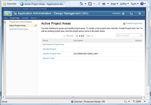  4.  Active Project Areas,    Project Areas    Jazz Team Server