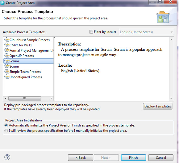  3.  Create Project Area,  Choose Process Template