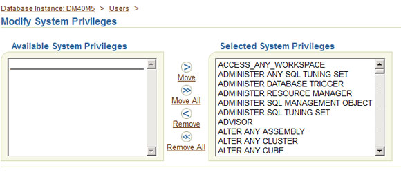 Assigning privileges to newly created user