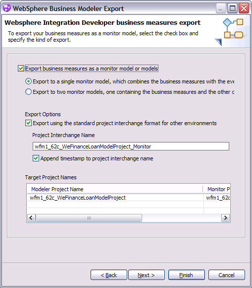 Select to export business measures