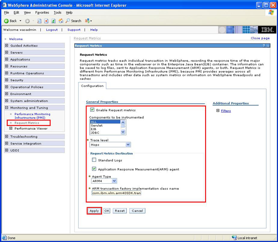  10.  Request Metrics  WebSphere AdminConsole