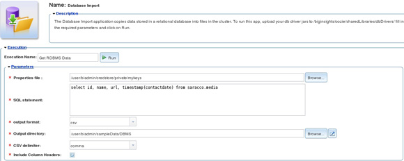 Screen cap shows DBMS import application