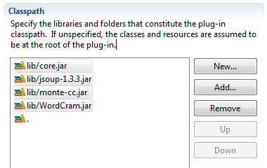 Screen capture of the Classpath dialog