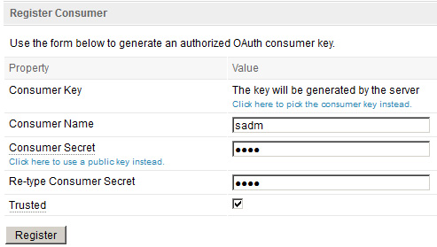 Dialog window for creating a consumer key