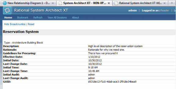 Reservation System element description