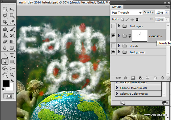 Earth Day Clouds Text Effect. Green Planet beatuful Photo Manipulation with the realistic clouds around.