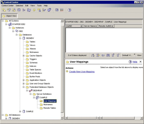 . 2.22.   DB2  Control Center: User Mappings