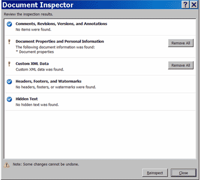   Document Inspector:   