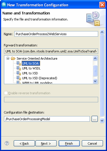 Selecting the UML-to-SOA transformation